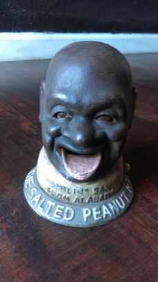 Vintage Smilin Sam From Alabama The Salted Peanut Man Cast Iron Bank