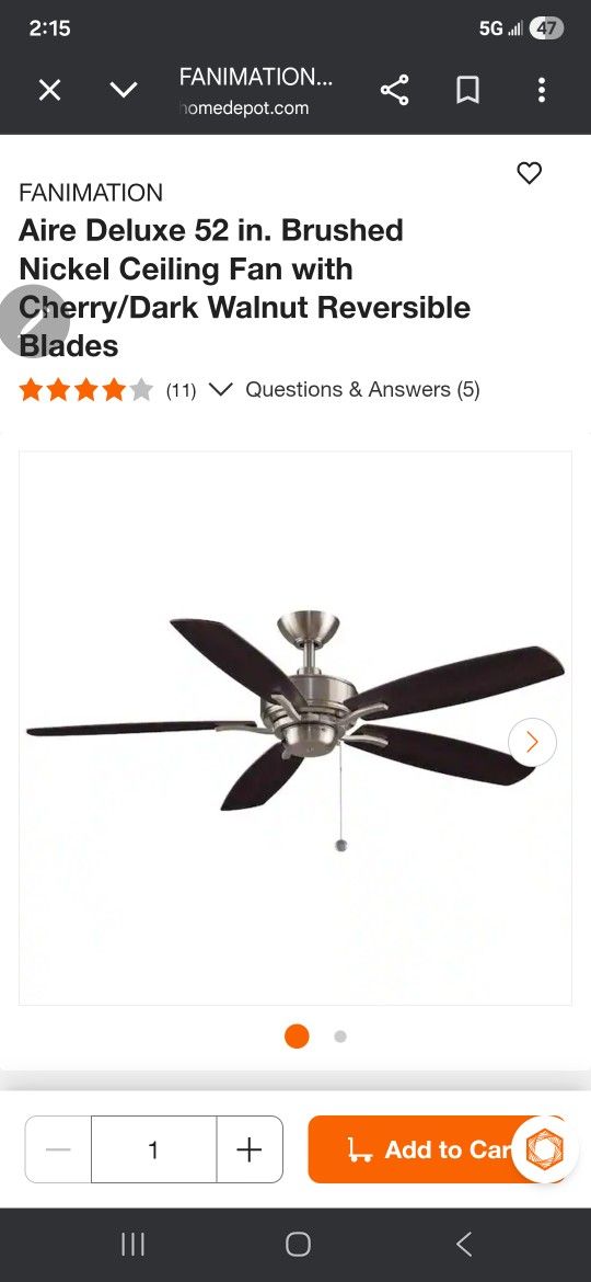 Aire Deluxe 52 in. Brushed Nickel Ceiling Fan with Cherry/Dark Walnut Reversible Blades
