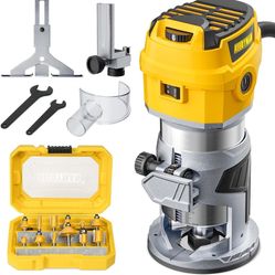 Alloyman Router Tool, 8.5Amp Wood Router, Max 30000 RPM Handheld Palm Router, 6 Variable Speed, 12Pcs Wood Compact Router Bits, 950W Wood Trim Routers