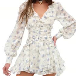 For Love & Lemons Jayleen Mini Dress Ivory Floral (Size Large)

