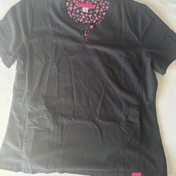 Size XL Women’s Betsey Johnson Ruched Sleeve Scrub Top Black   #1