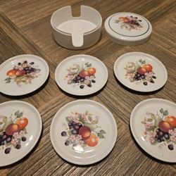 Vintage Cloverleaf Johnson Brothers - Fresh Fruit - Set Of 6 Melamine Coasters In Holder