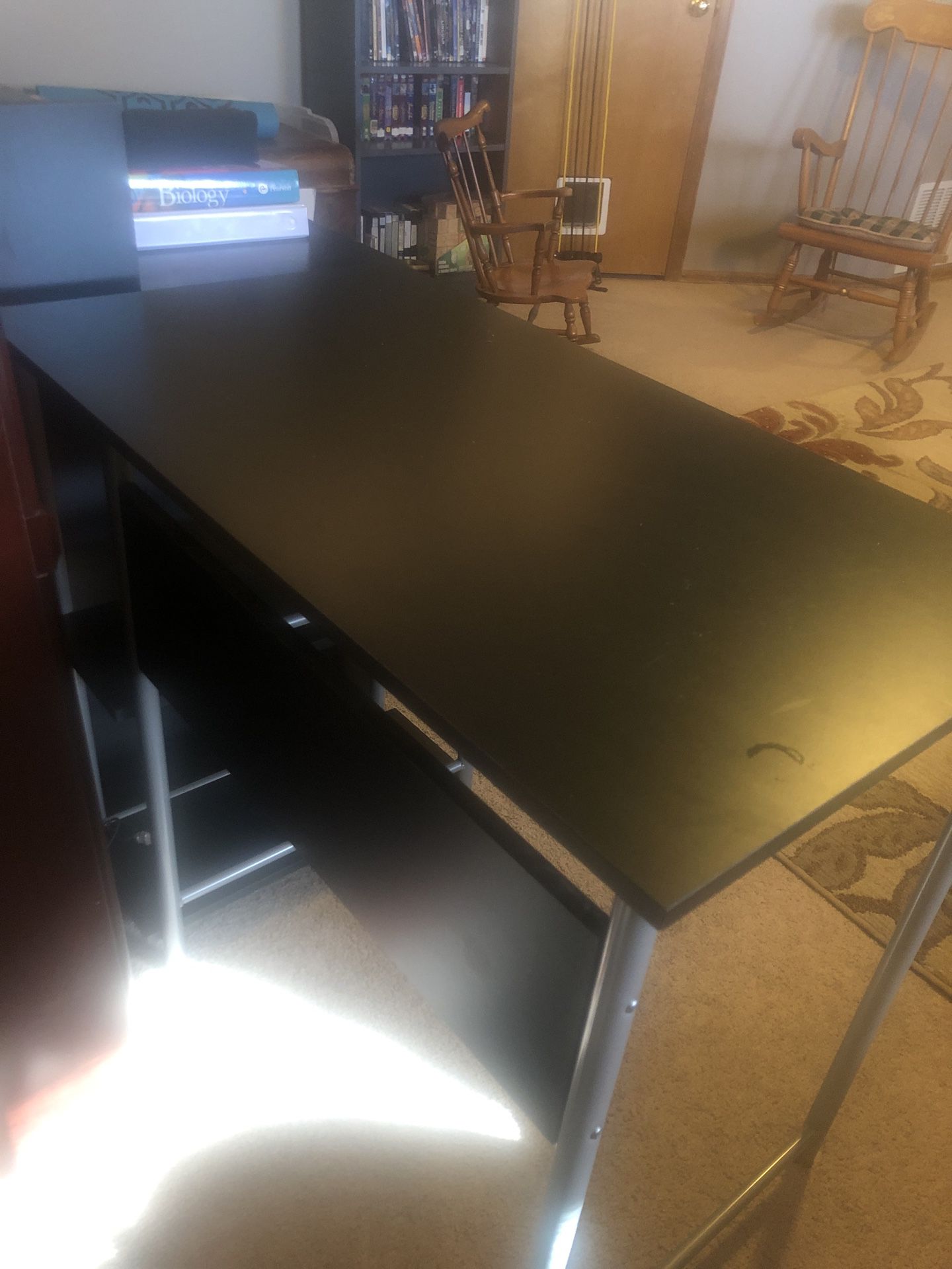 Black and metal desk