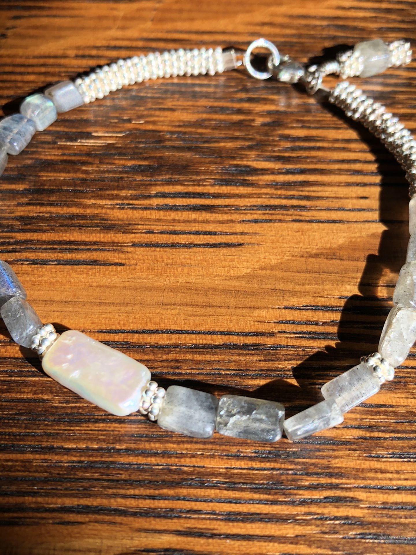 Handmade Labradorite, Pearl, Sterling Silver Bracelet