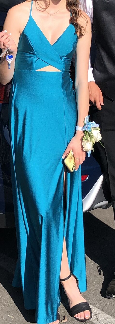 Teal Spaghetti Strap Prom Dress Size 0