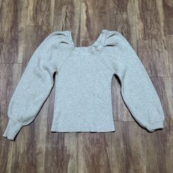 Women's Size Medium Beige Ribbed Square Neck Sweater Puff Long Sleeve top shirt