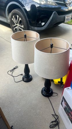 Pair of Black Table Lamps with Beige Shades