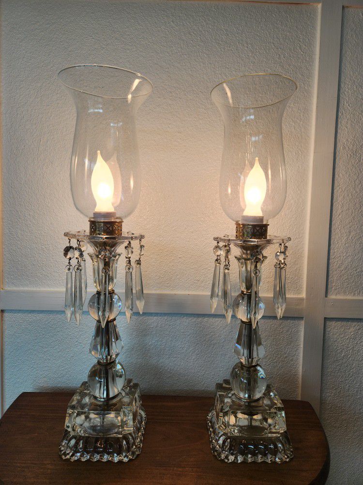 Pair Vintage Glass Crystal Prism Lamp