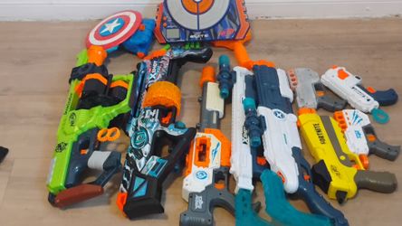 Large Lot of Nerf and X-Shot Blasters