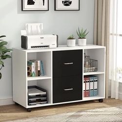 New Black And White 2 Drawer Large Mobile Filing Cabinet Letter Size