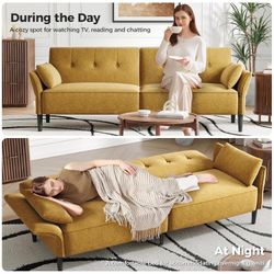 89” Futon Sofa Bed,Comfy Futon Couch Bed with 2 Square Pillows, Convertible Sleeper Sofa with Adjustable Backrest& Armrests, Modern Loveseat Sleeper f