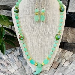 Chrysoprase Moon Necklace And Earrings Set 