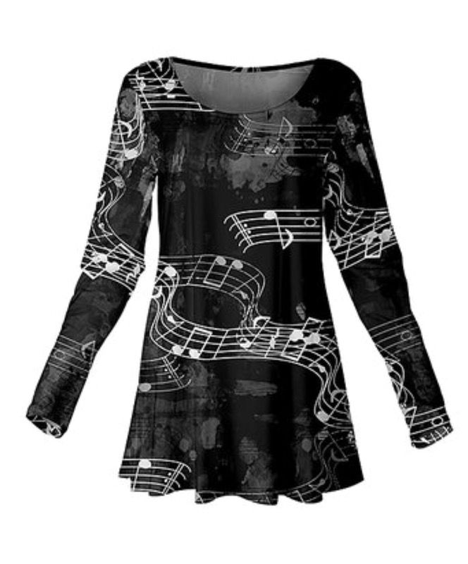 Black & White Music Notes Scoop Neck Tunic -Size: XL/ 12-14