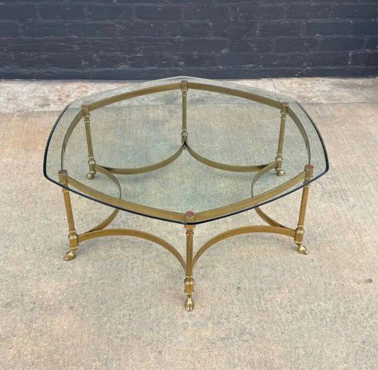 Vintage Italian Brass & Glass Coffee Table with Hoof Feet, c.1960’s - Delivery Available