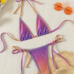 X-Large Women's 2 Piece Swimsuits Halter String Triangle Bikini Set Ombre Cheeky Beach Bathing Suit