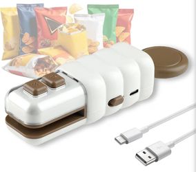 4 in 1 Mini Bag Sealer, Upgraded Mini Bag Sealer with Cutter and Magnet, USB C Rechargeable Chip Bag Sealer for Plastic Snack Bags, Bag Sealer Handhel