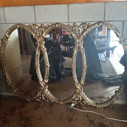 Victorian‑Style Gold Triple Panel Floor Mirror – Ornate, Large, Stunning
