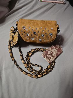 Small Suede Crossbody Bag with Rhinestones