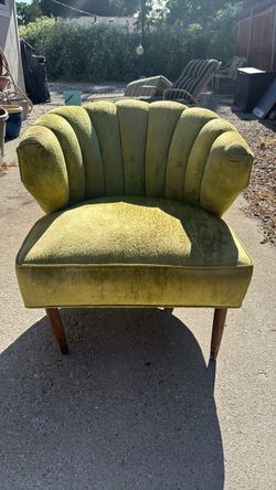 Vintage Green Velvet Channel Back Accent Chair
