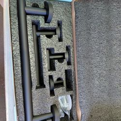 Forious 4 Piece Bathroom Accessories Set In Matte Black (Towel Bar, Towel Ring, Toilet Paper Holder  And Robe Hook)