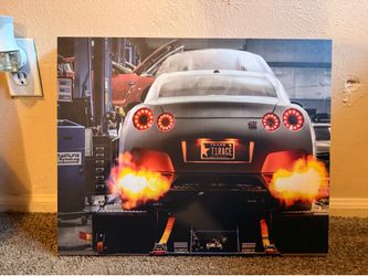 Nissan GTR Canvas Wall Art Flames Dyno Print Car Poster Decor