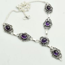 New 925 Sterling Silver Amethyst Gemstone Necklace 