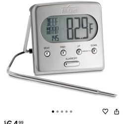 All-Clad Specialty Stainless Steel Kitchen Gadgets Oven Probe Thermometer with LCD Kitchen Tools, Kitchen Hacks Silver