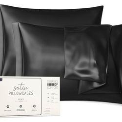 NEW Black King Size Satin Pillowcase Set of 2 | Pillow Cases for Hair and Skin | 20 x 40 Inch–Slip Silky Comfort with Envelope Closure