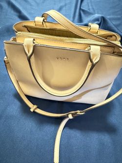 DKNY Womens Beige Solid Satchel Top Handle Zip Gold Hardware Detachable Strap