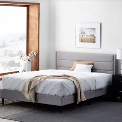 FREE DELIVERY FULL SIZE Gray Upholstered Bed Frame
