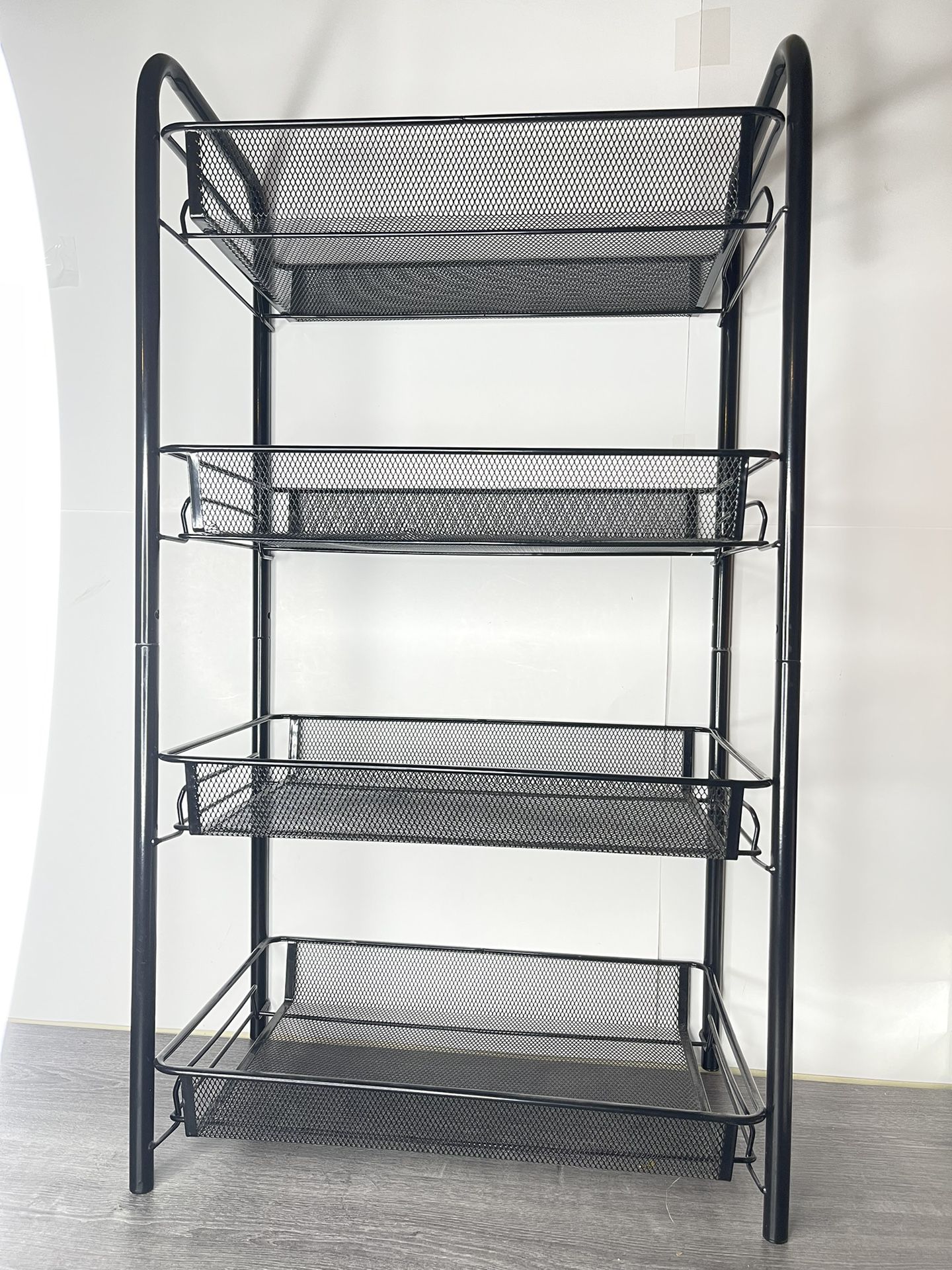 4-Tiers Iron Exquisite Honeycomb Net Storage Cart Rack Organizer Shelf in Black