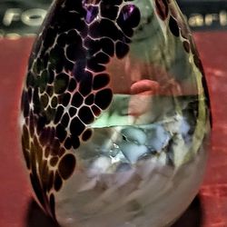 Signed GLASS EYE STUDIO 2004 GES Paperweight Iridescent Multi Floral Art Glass Egg