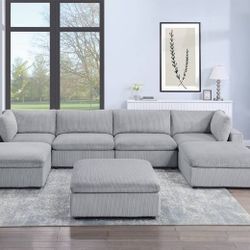 XL Gray Corduroy Sectional Sofa 
