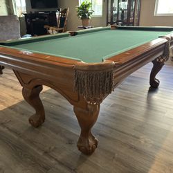 Pool Table With Cue Rack And Bar Stools 