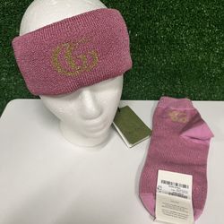 Gucci Pink And Gold Sparkle Headband And Matching Socks Size M Women’s NWT