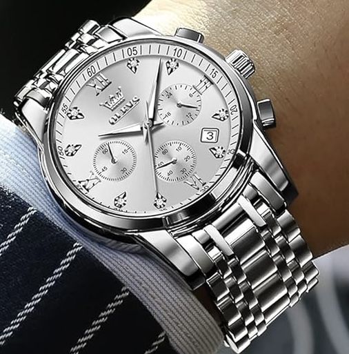 NEW Mens Luxury Wrist Watch, OLEVS Men’s Watch, Analog Quartz Stainless Steel Waterproof Chronograph Luminous !