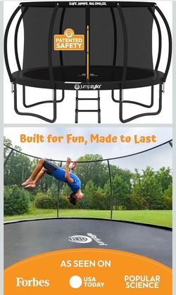 Jumpzylla 12 ft Trampoline - Black with Ladder and Safety Net