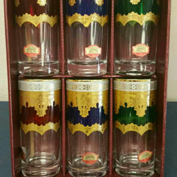 6pc _ Glass Cup / Tumbler set  ( NEW ) green, red, blue, gold