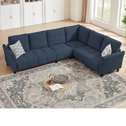 New Mid Size Blue Sectional Couch 