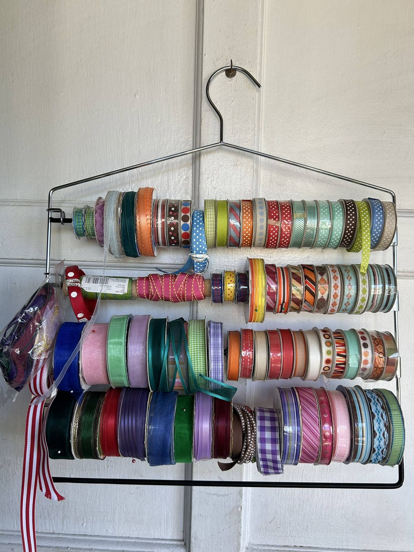 Lot Of Ribbon + Metal Hanger Organizer
