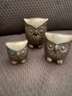 Vintage brass owls set