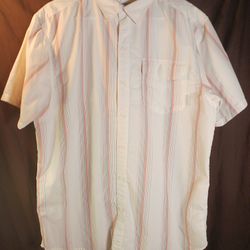Columbia Mens Button Up Shirt Size Large White Stripes Short Sleeve Vented Back