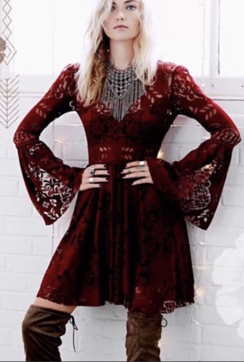 NEW!! Free People Lace Lovers Folk Song Bell Sleeve Boho Dress - Size 0 NWT