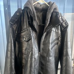 New Biker Leather Jacket With Hoodie Size Medium 