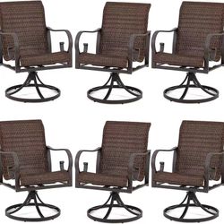 EROMMY Patio Swivel Chairs Set of 6Heavy Duty Outdoor Dining Chair with 23.5'' High Back, Extra-Large Water-Fall Seat, Rattan Wicker Porch Chair Gen