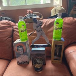 Koufax, Wills Bobbles , Dodgers Sand Globe, 2 Ohtani Collectible Empty Bottles, Puig Cardboard Stand Up