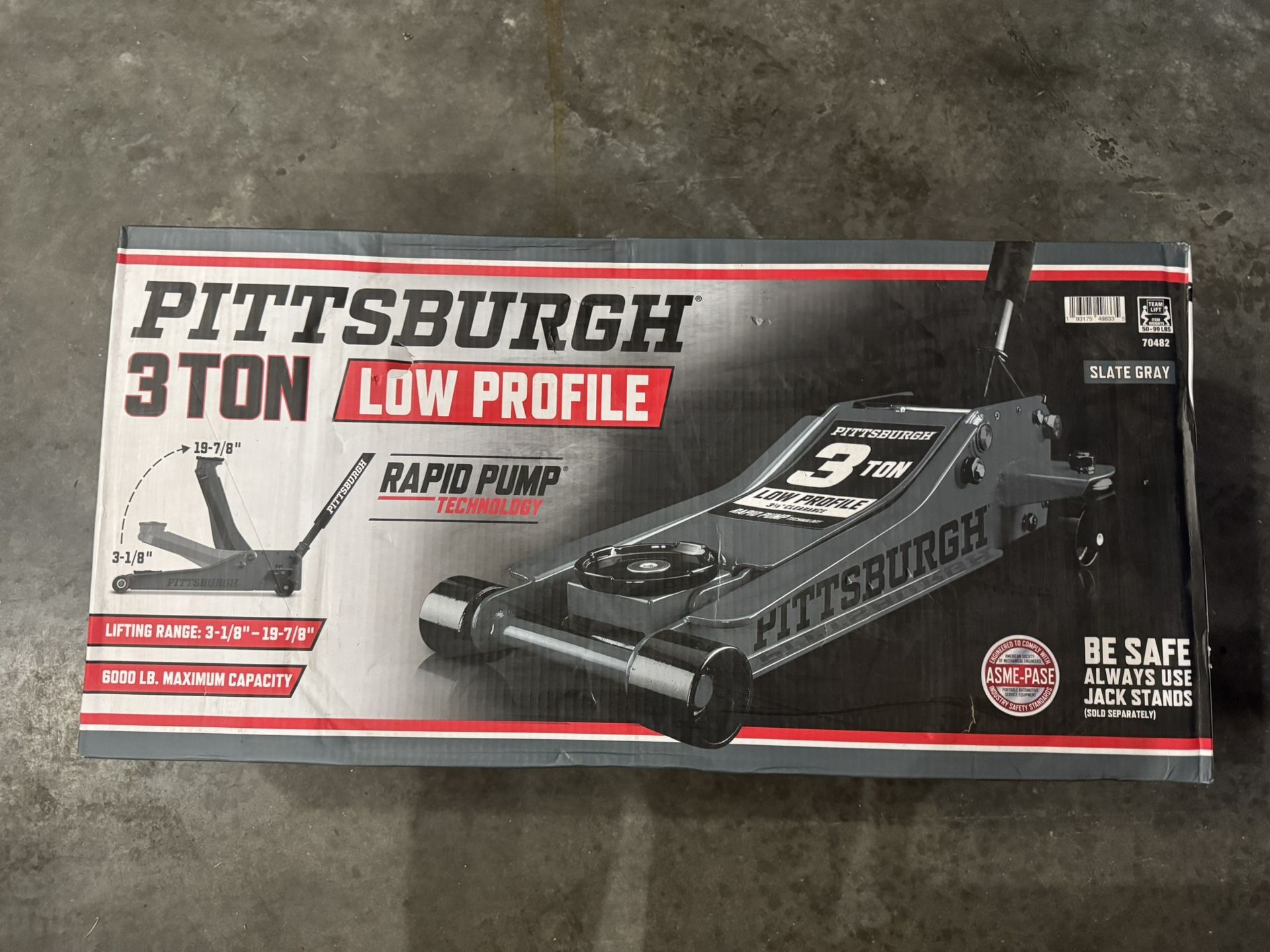 PITTSBURGH 3 Ton Low-Profile Floor Jack with RAPID PUMP, Slate Gray