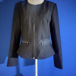 Calvin Klein Womens Denim Blue Peplum Zip Up Blazer (Size S)