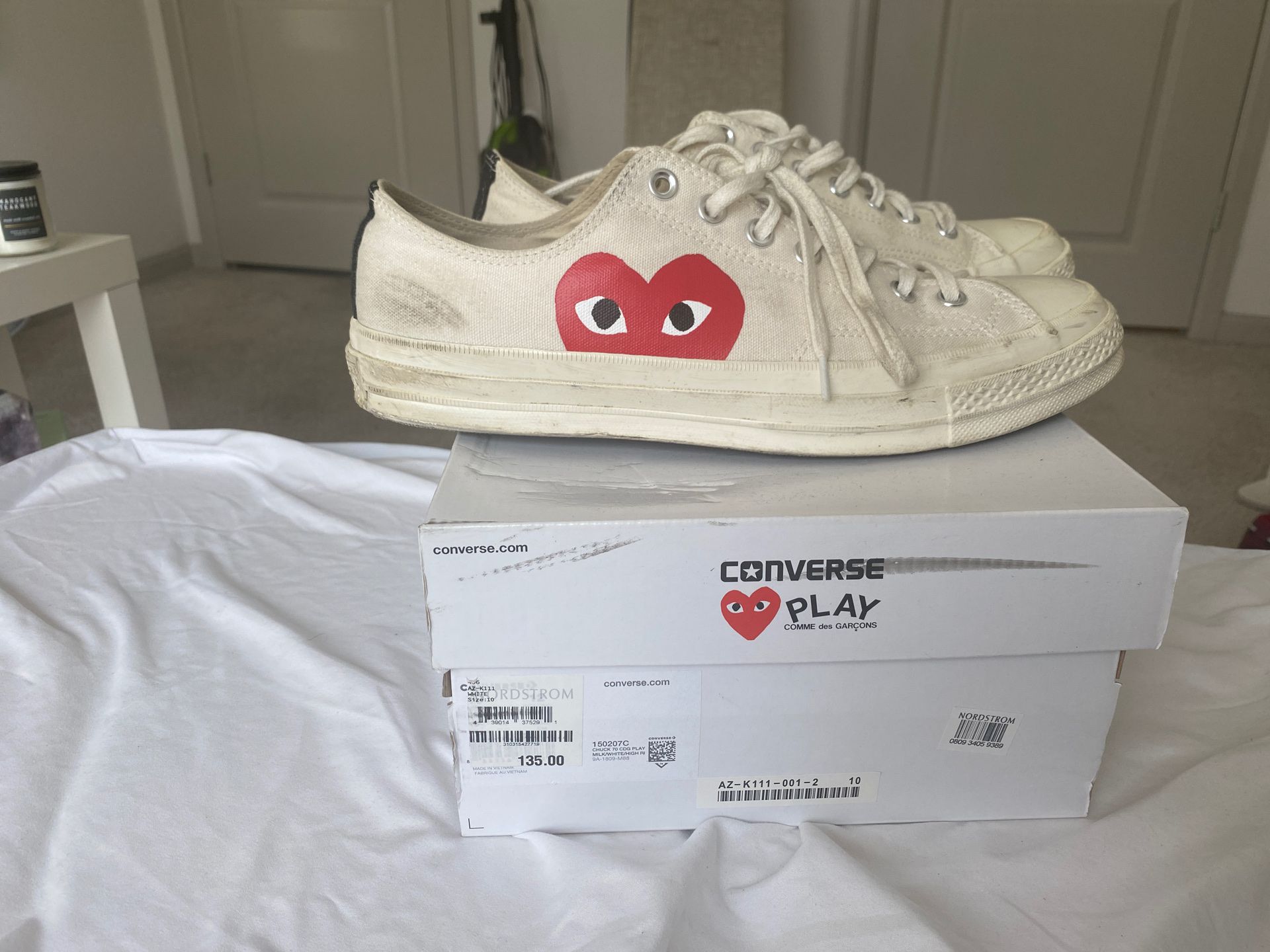 Converse x Play Commes Des Garçons Mens low top Sneaker Off white Size 10.