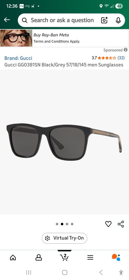 Gucci GG0381SN Black/Grey 57/18/145 men Sunglasses
